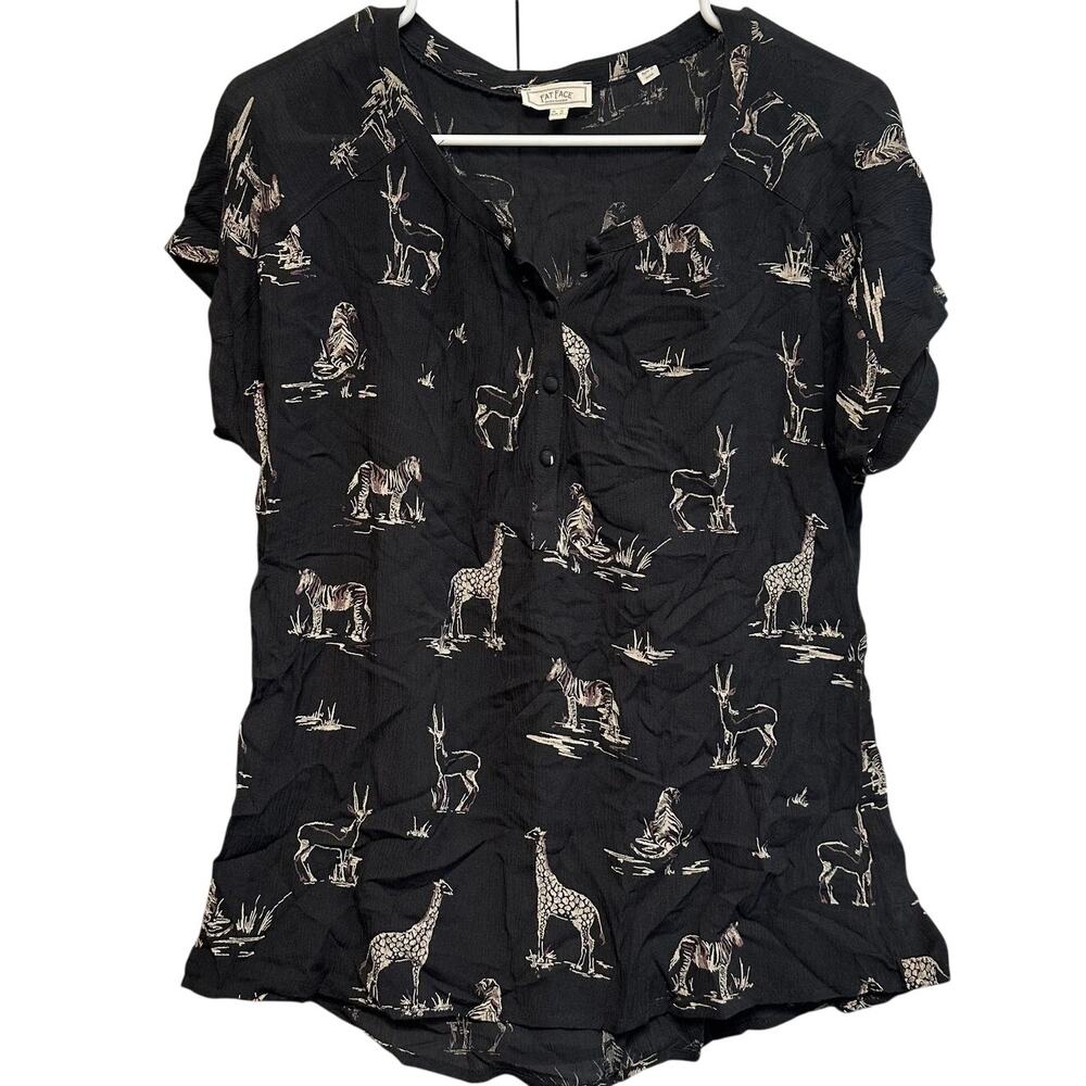 Fat Face Safari Animals Blouse Women US 6 Lightweight Short Sleeve Giraffe Zebra